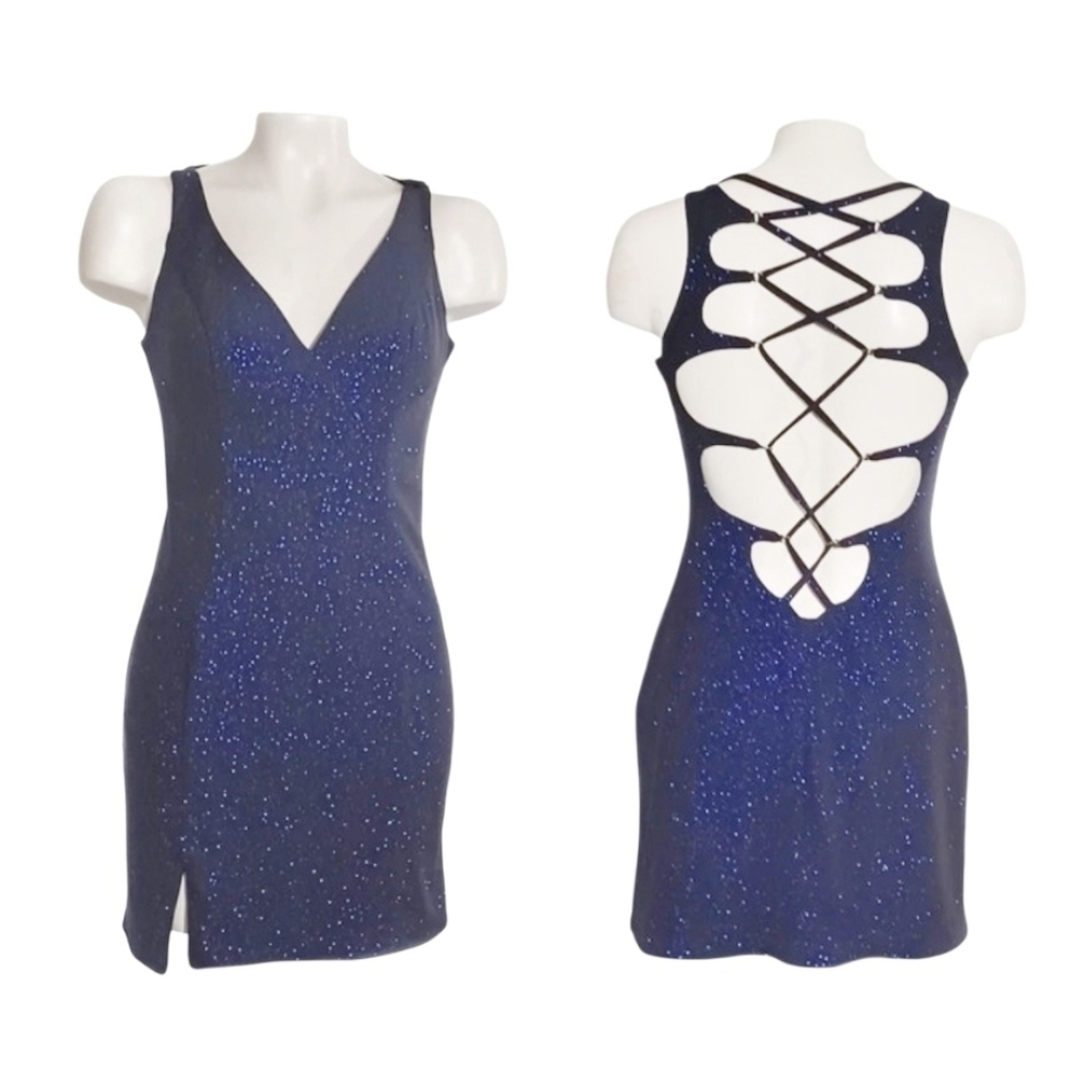 Dave & Johnny Sparkling Open Back Mini Cocktail Dress Going Out Sexy  S